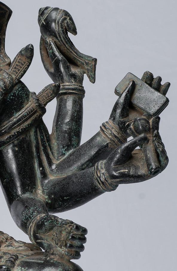 Statue Ganesha - Bronzo di bayon in stile khmer antico seduto a otto braccio ganesh statua - 38 cm/15 "