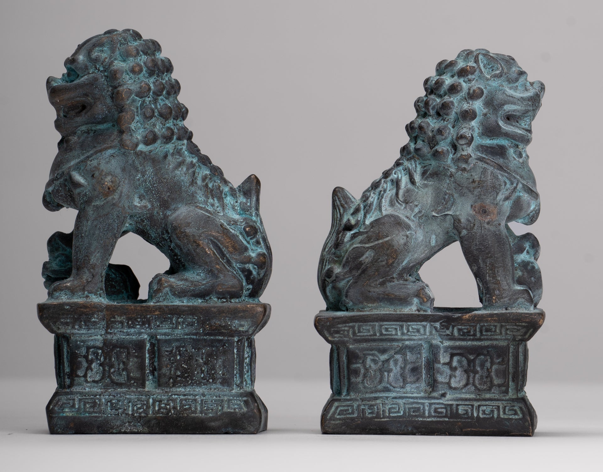 Antique Chinese Style Temple Guardian Lions Shishi Lions Foo Dogs Imperial Lions (Pair) - 10.5cm/4"