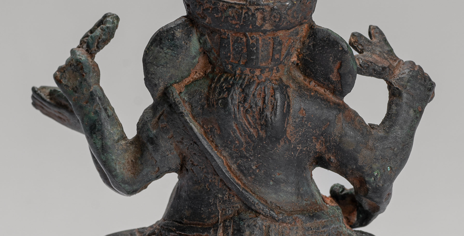 Ganesha Statue - Antique Khmer Style Seated Bronze Bayon Ganesh Statue - 14cm/6"