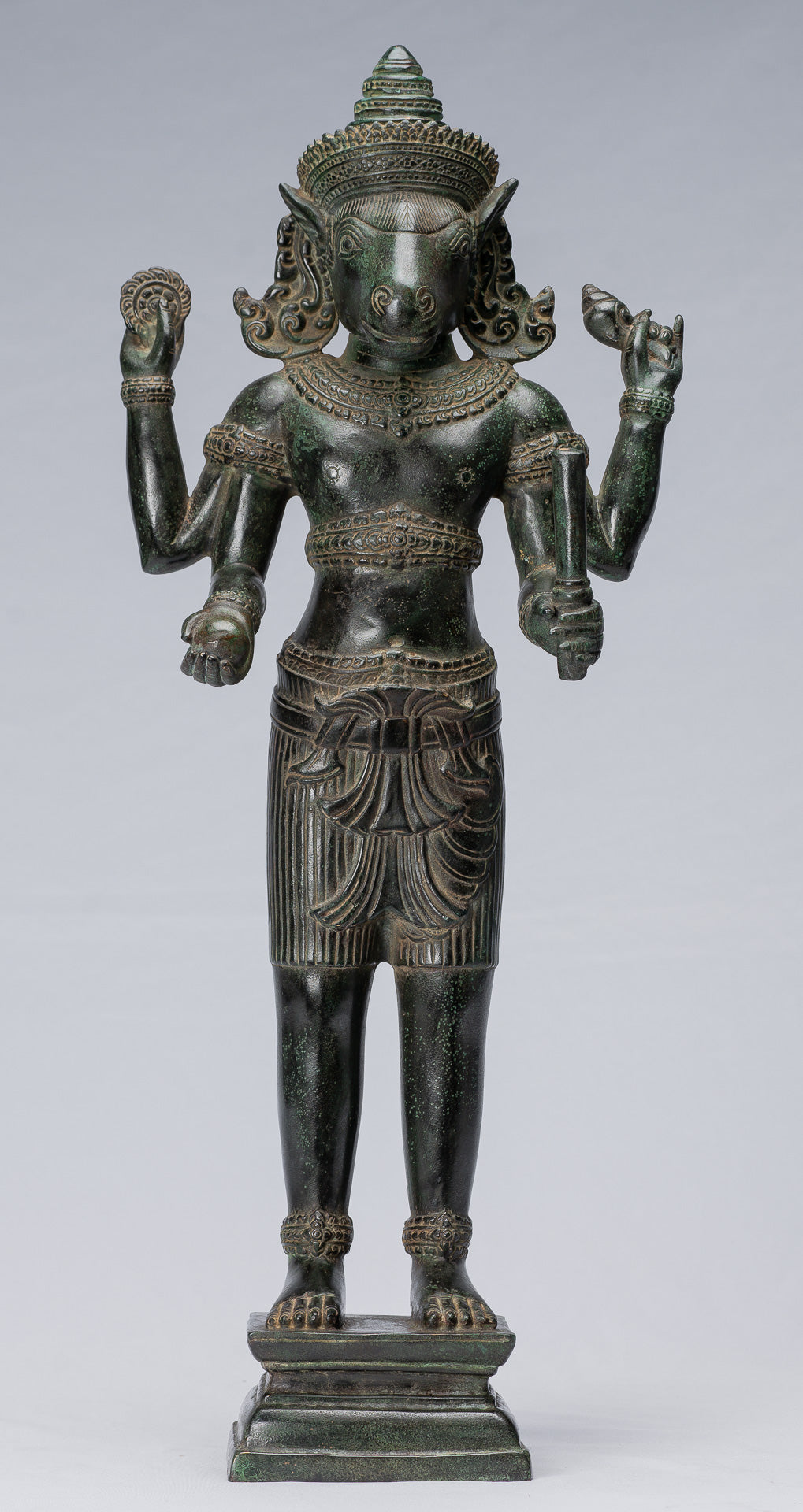 Kalkin Statue - Antique Khmer Style Standing Bronze Hayagriva Kalkin Horse of Vishnu - 55cm/22"