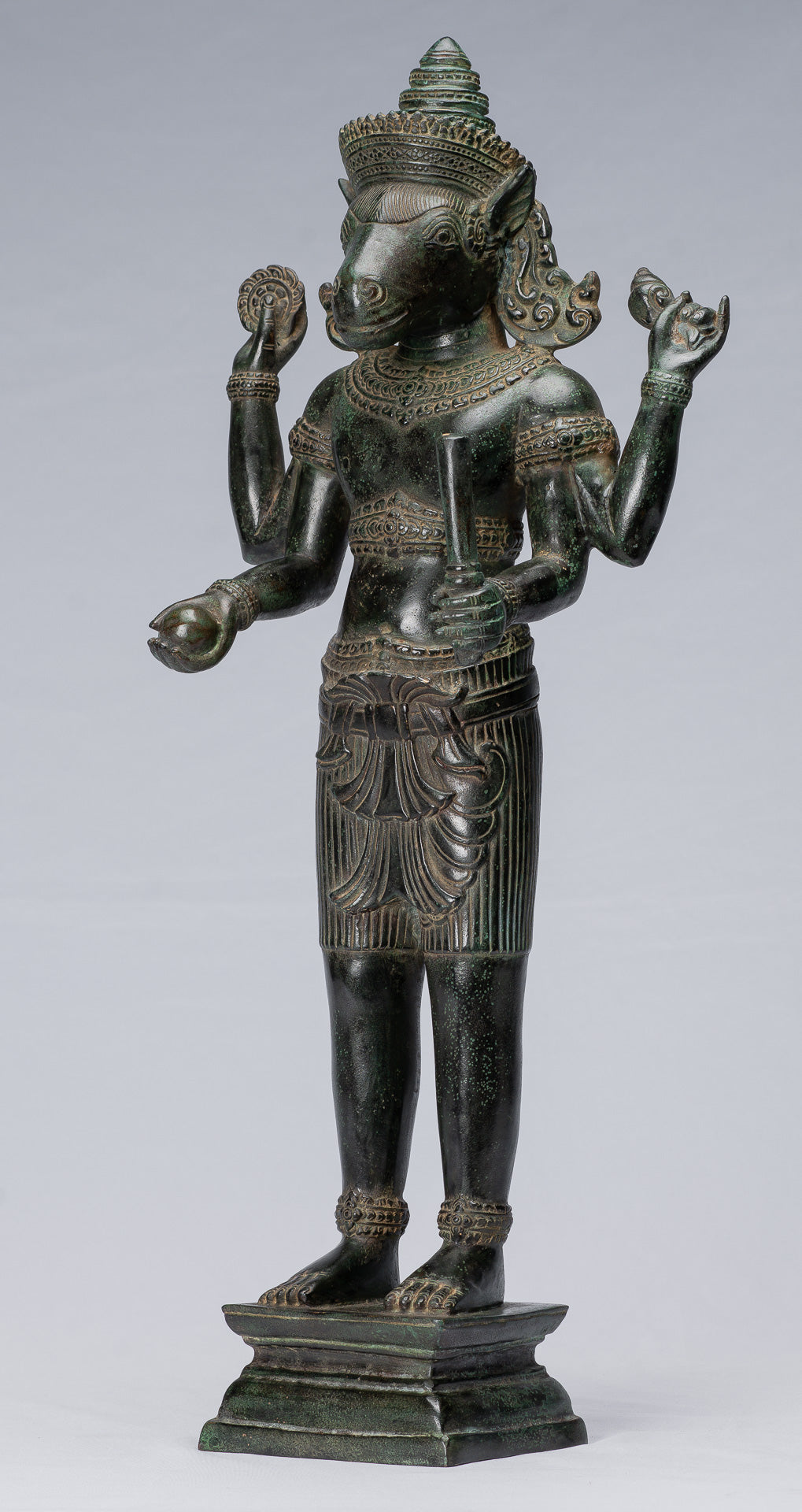 Kalkin Statue - Antique Khmer Style Standing Bronze Hayagriva Kalkin Horse of Vishnu - 55cm/22"