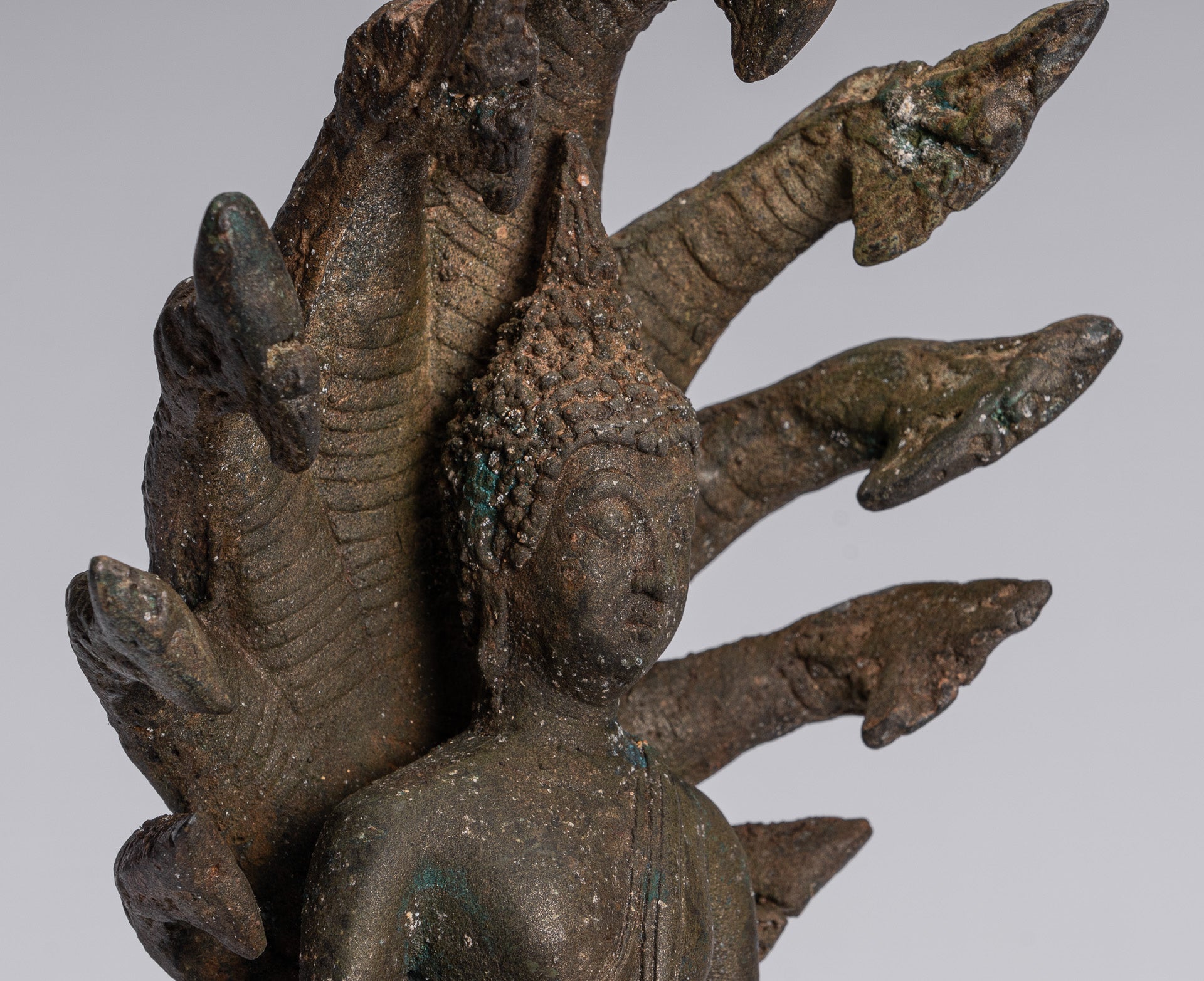 Statue de Bouddha – Statue de Bouddha Naga méditant en bronze antique de style Sukhothai – 32 cm/13"