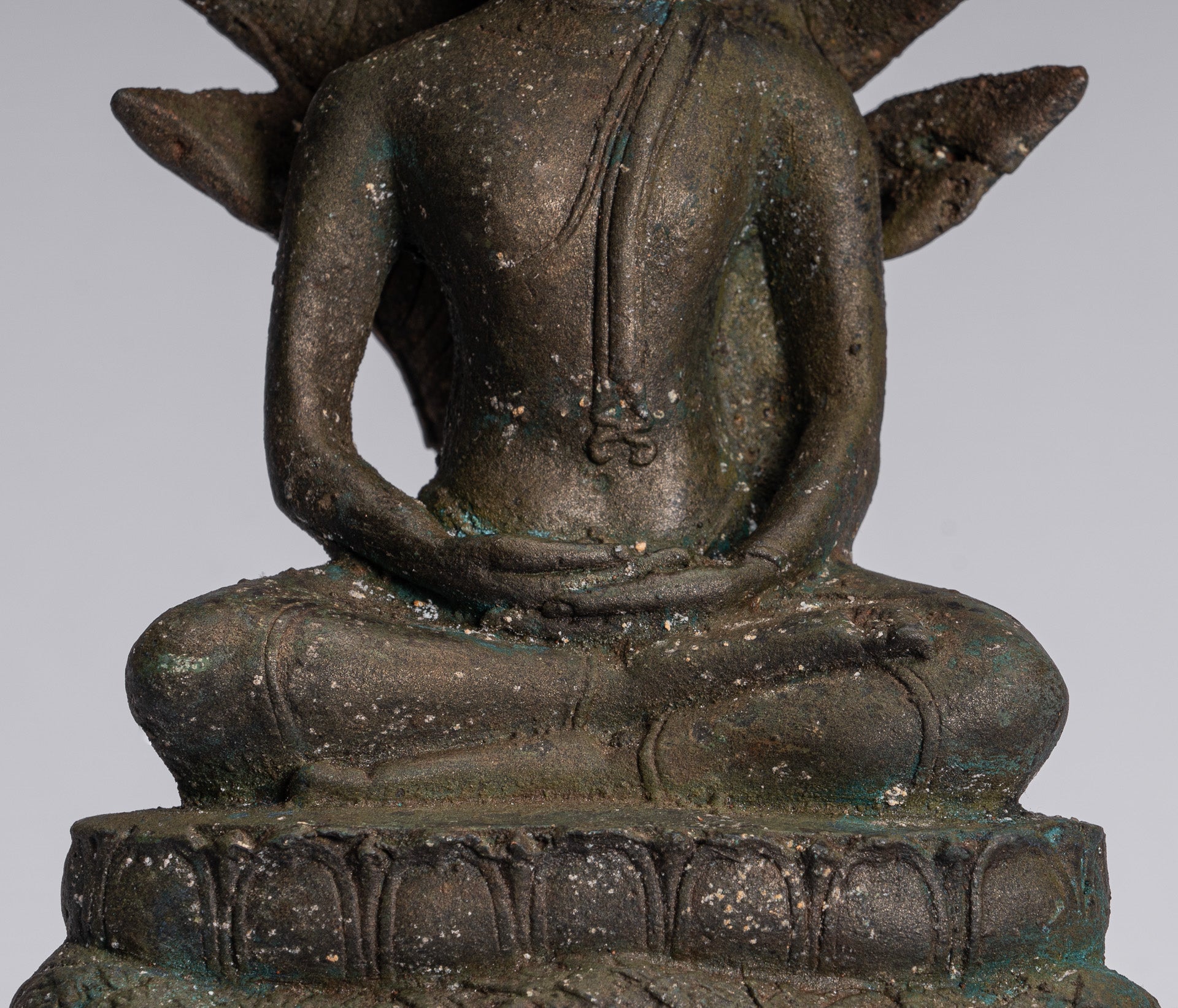 Statue de Bouddha – Statue de Bouddha Naga méditant en bronze antique de style Sukhothai – 32 cm/13"