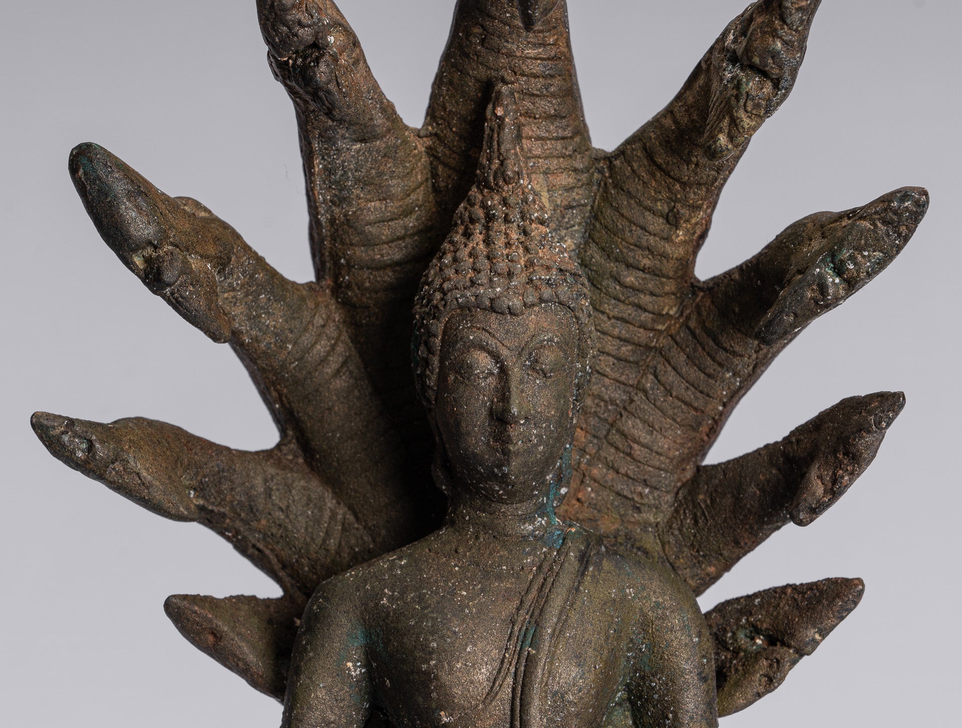 Statue de Bouddha – Statue de Bouddha Naga méditant en bronze antique de style Sukhothai – 32 cm/13"
