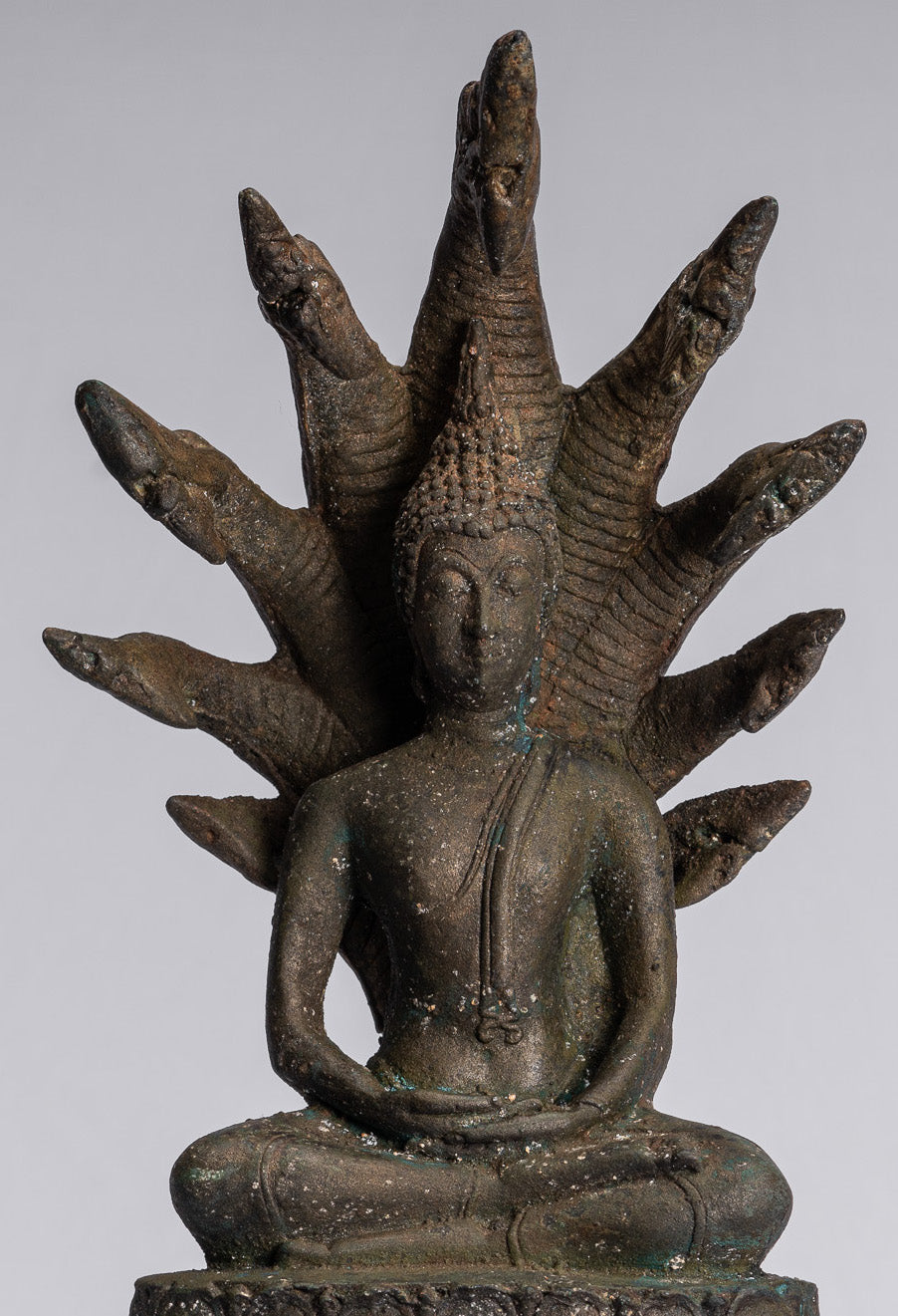 Statue de Bouddha – Statue de Bouddha Naga méditant en bronze antique de style Sukhothai – 32 cm/13"