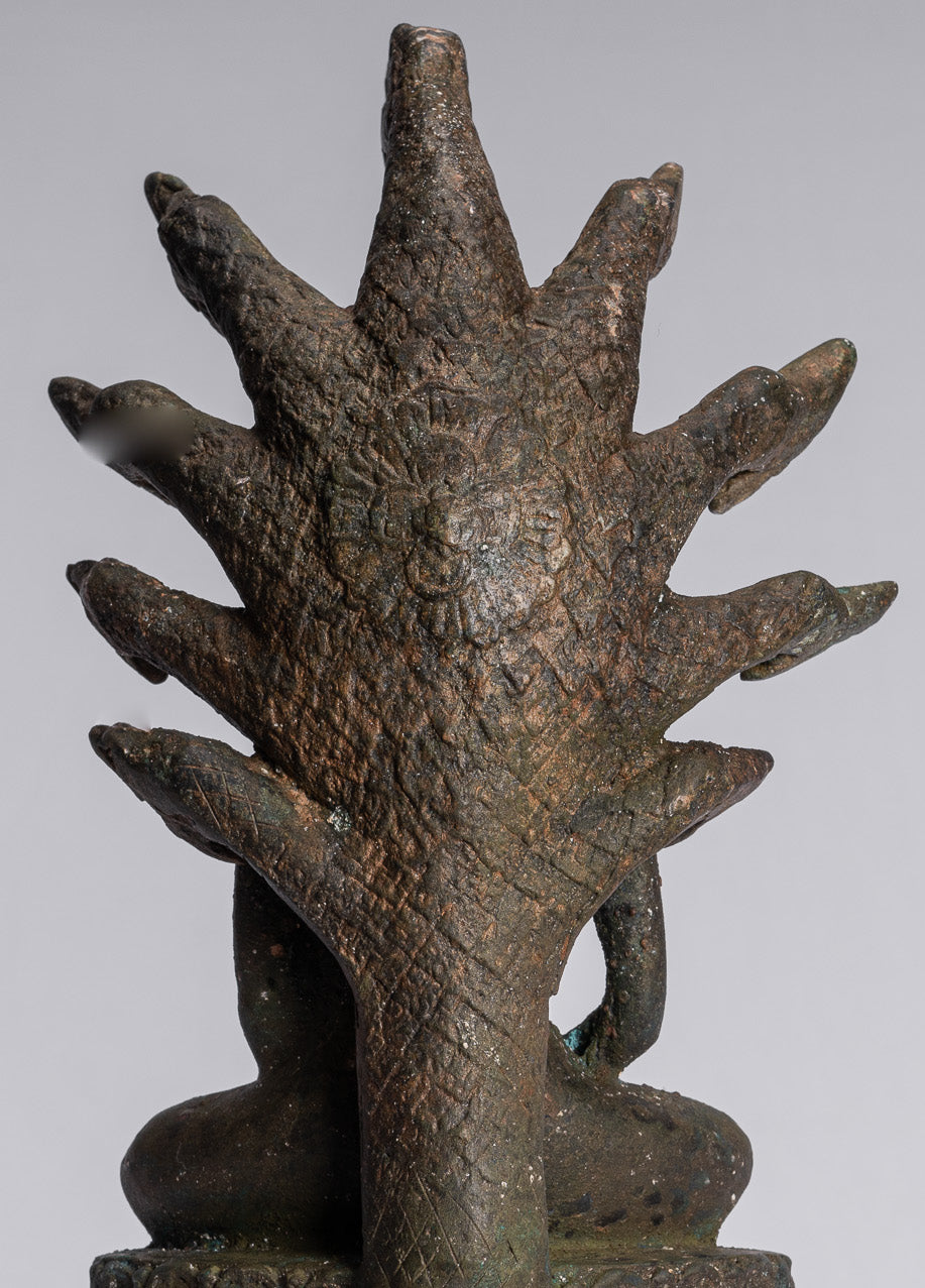 Statue de Bouddha – Statue de Bouddha Naga méditant en bronze antique de style Sukhothai – 32 cm/13"