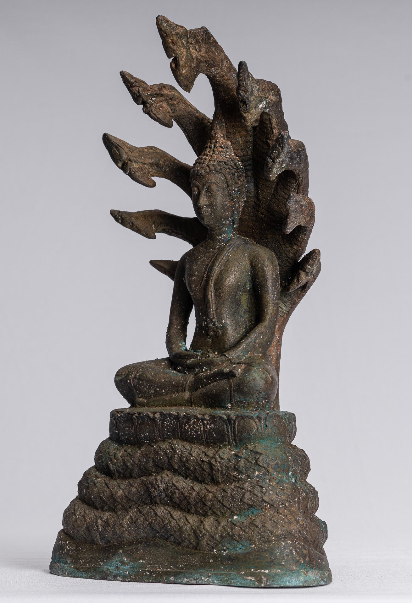 Statue de Bouddha – Statue de Bouddha Naga méditant en bronze antique de style Sukhothai – 32 cm/13"
