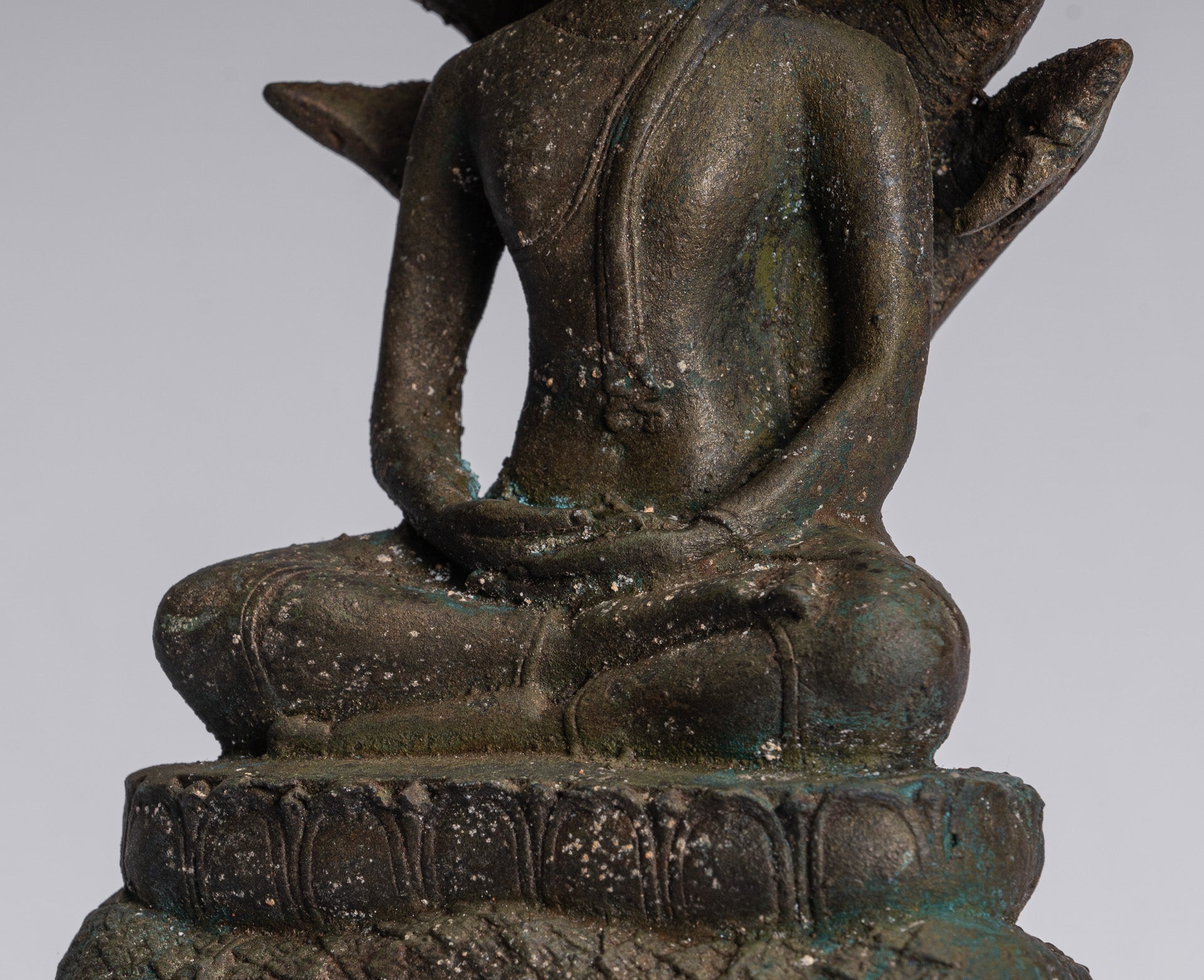 Statue de Bouddha – Statue de Bouddha Naga méditant en bronze antique de style Sukhothai – 32 cm/13"