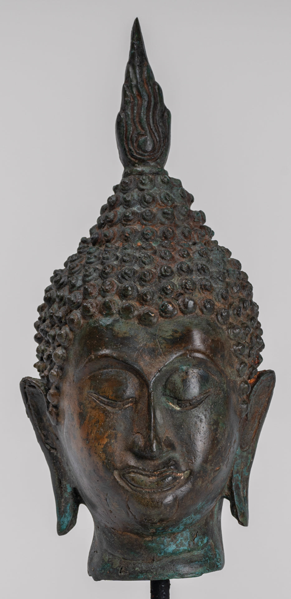 Antique Thai Style Sukhothai Mounted Bronze Buddha Head - 29cm/12"