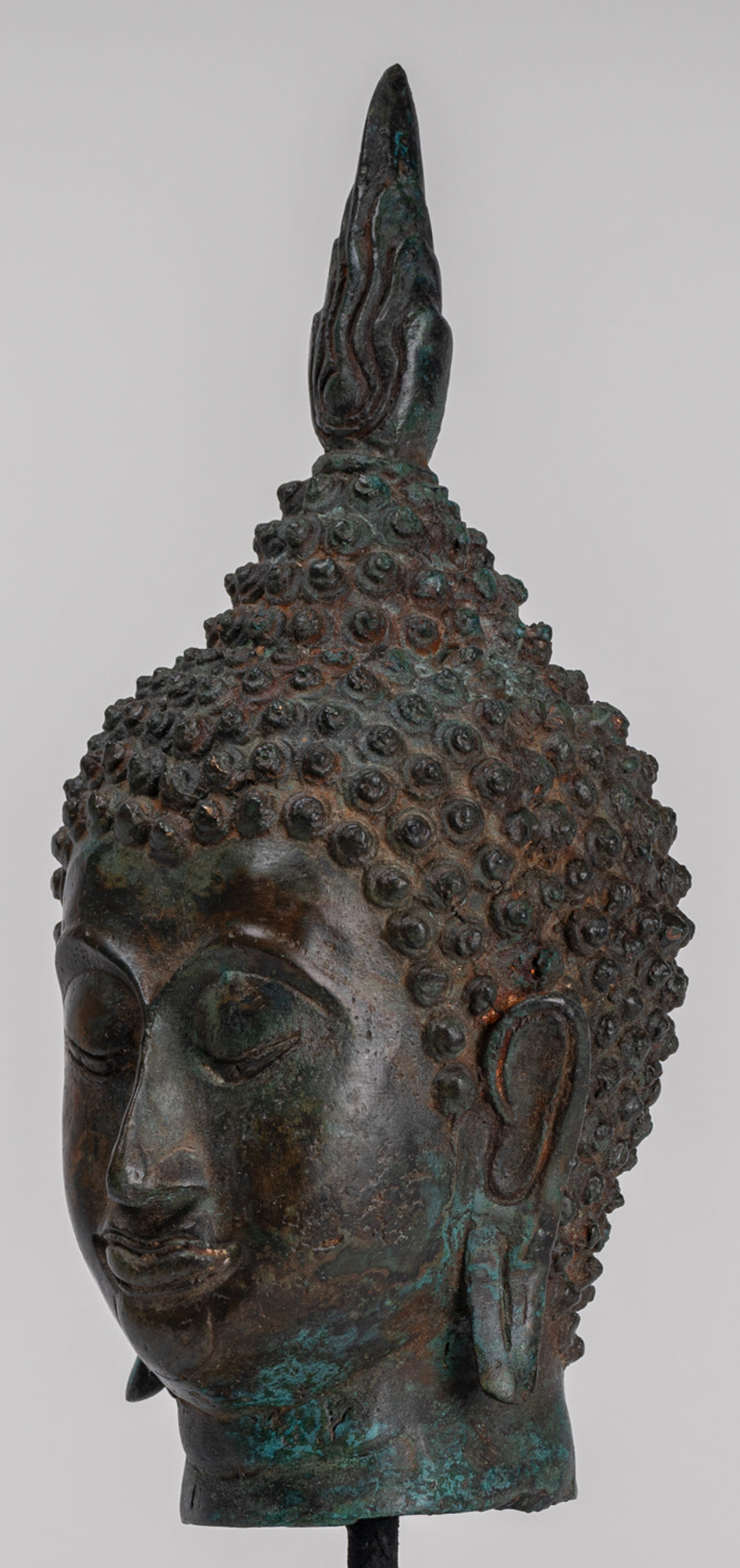 Antique Thai Style Sukhothai Mounted Bronze Buddha Head - 29cm/12"
