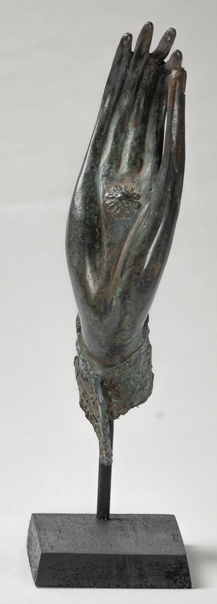 Mounted Antique Thai Style Southeast Asia Bronze Thai Teaching Hand - 33cm/13"