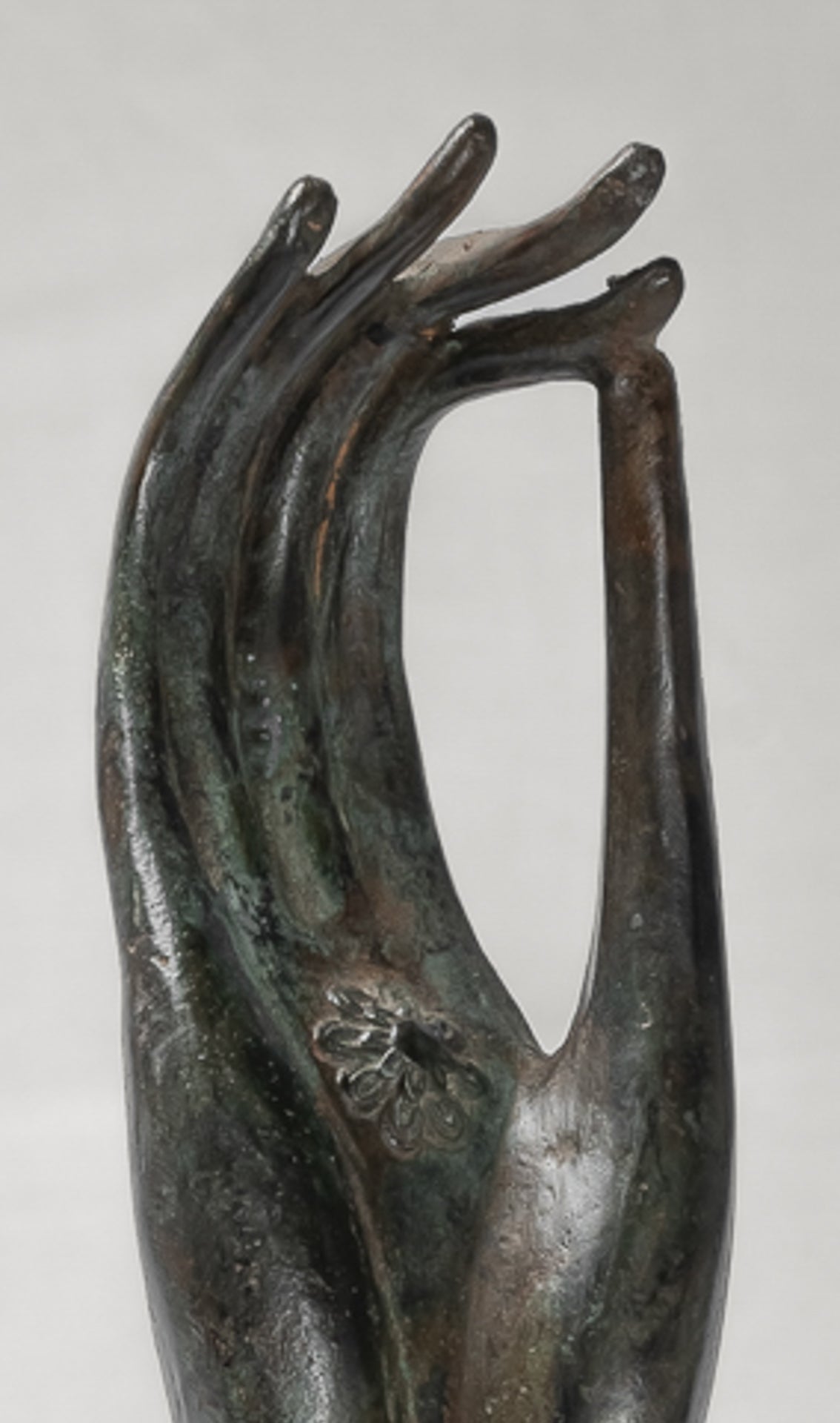 Mounted Antique Thai Style Southeast Asia Bronze Thai Teaching Hand - 33cm/13"