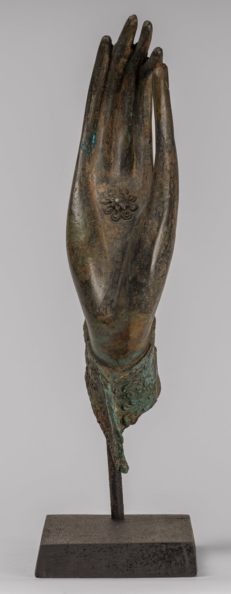 Mounted Antique Thai Style Southeast Asia Bronze Thai Teaching Hand - 33cm/13"