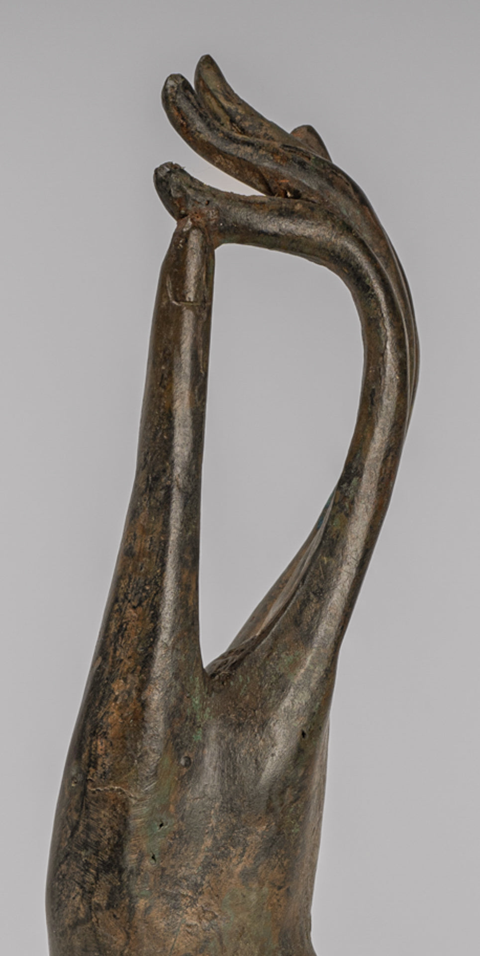 Mounted Antique Thai Style Southeast Asia Bronze Thai Teaching Hand - 33cm/13"