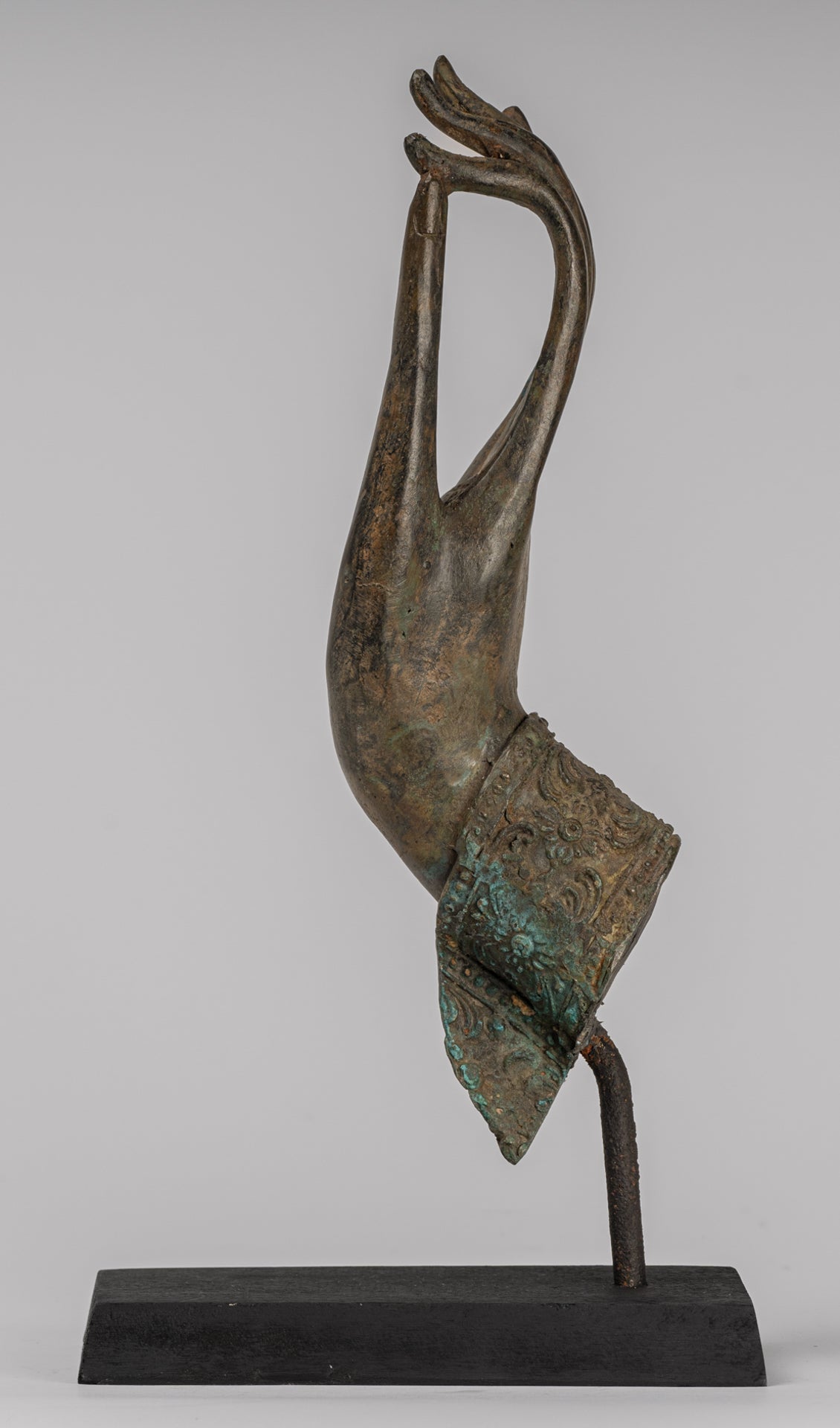 Mounted Antique Thai Style Southeast Asia Bronze Thai Teaching Hand - 33cm/13"