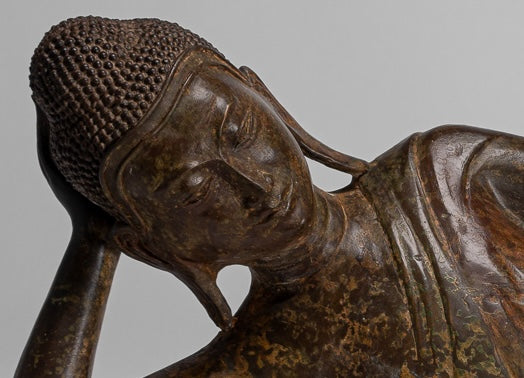 Buddha Statue - Antique Thai Style Bronze Sukhothai Reclining Nirvana Buddha Statue - 106cm/42"