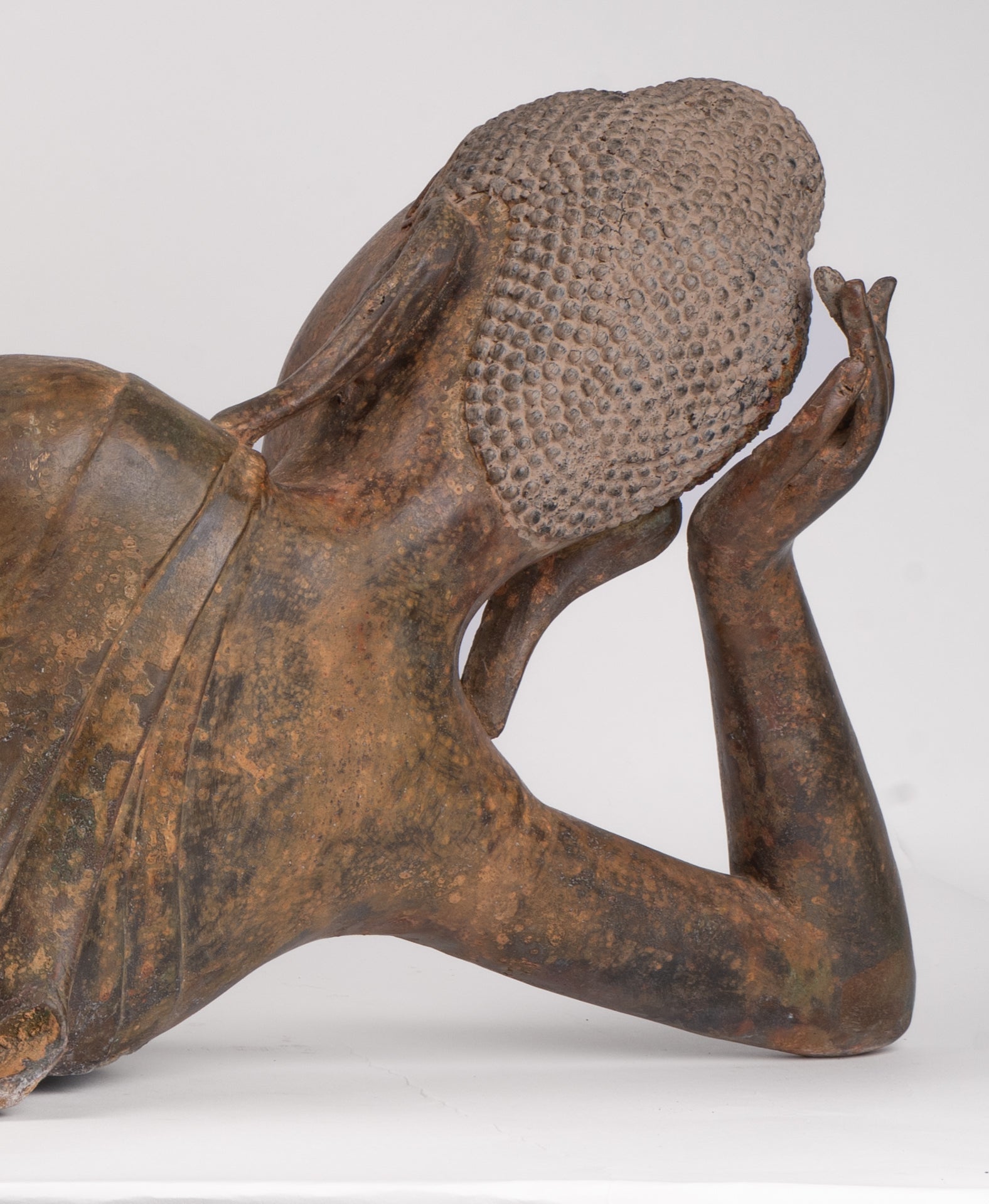 Antique Thai Style Bronze Sukhothai Reclining Nirvana Buddha Statue - 107cm/43"
