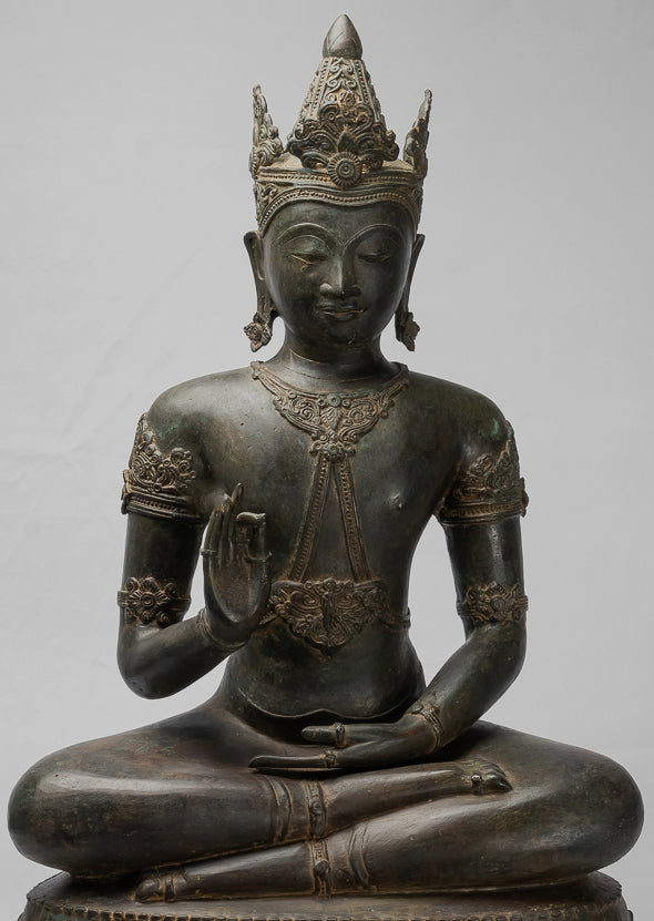 Statue Buddha - Antique Chiang Saen Style Royal Teaching Buddha Statue - 87cm/35 "