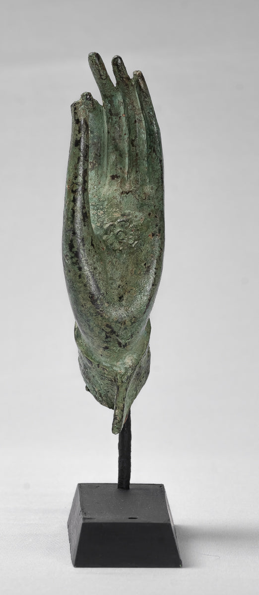 Mounted Antique Thai Style Southeast Asia Bronze Thai Teaching Hand - 23cm/9"