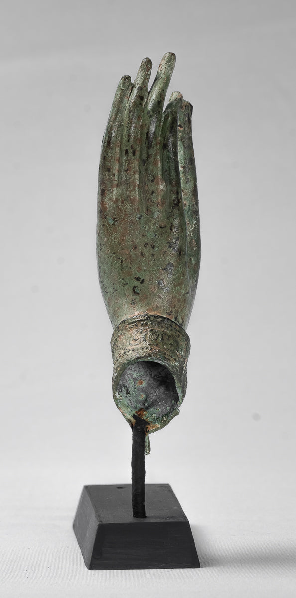 Mounted Antique Thai Style Southeast Asia Bronze Thai Teaching Hand - 23cm/9"