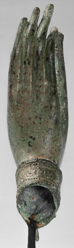 Mounted Antique Thai Style Southeast Asia Bronze Thai Teaching Hand - 23cm/9"