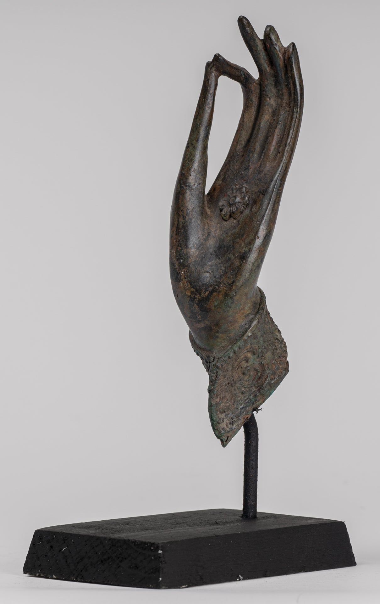 Mounted Antique Thai Style Southeast Asia Bronze Thai Teaching Hand - 24cm/10"