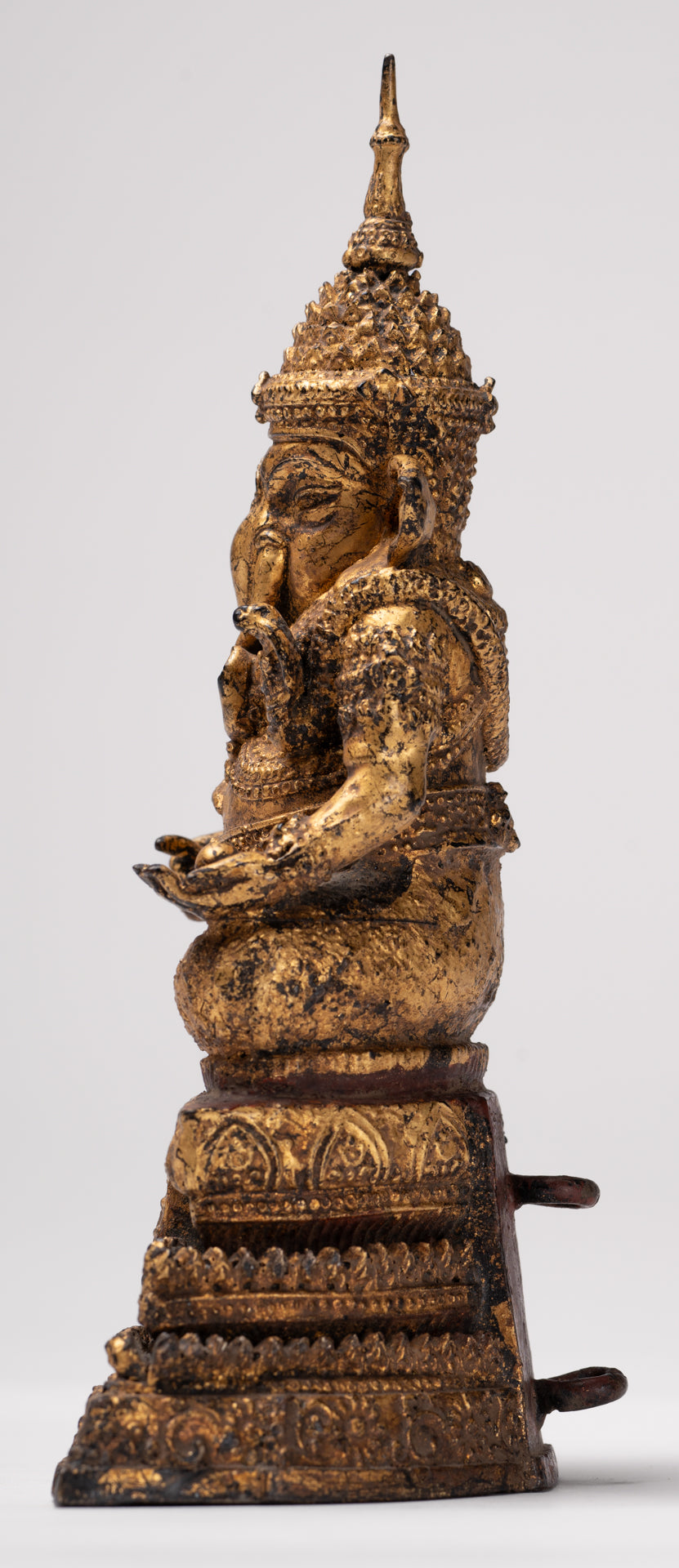 Ganesha Statue - Antique Thai Style Bronze Seated Rattanakosin Ganesha Statue - 19cm/8"