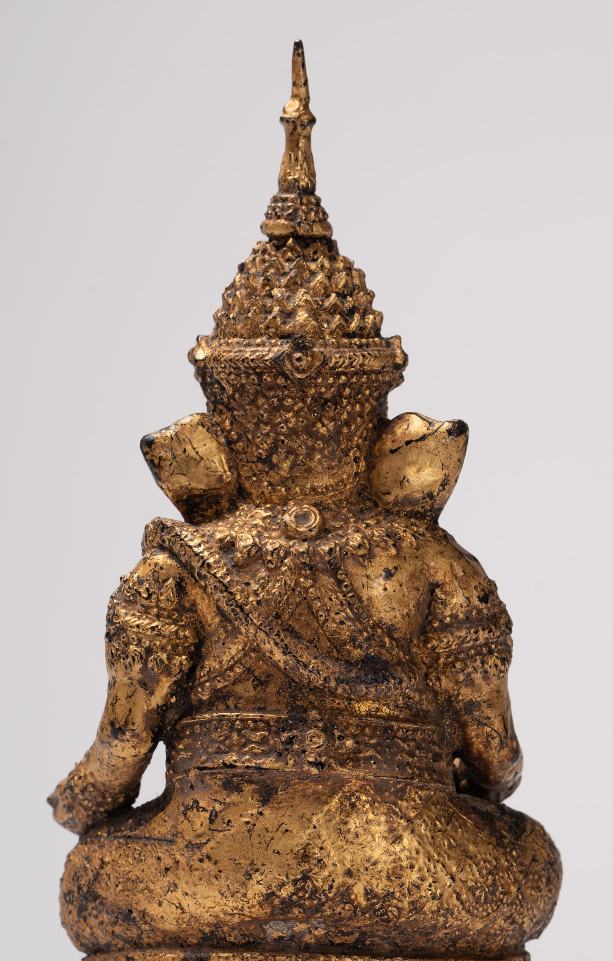 Ganesha Statue - Antique Thai Style Bronze Seated Rattanakosin Ganesha Statue - 19cm/8"