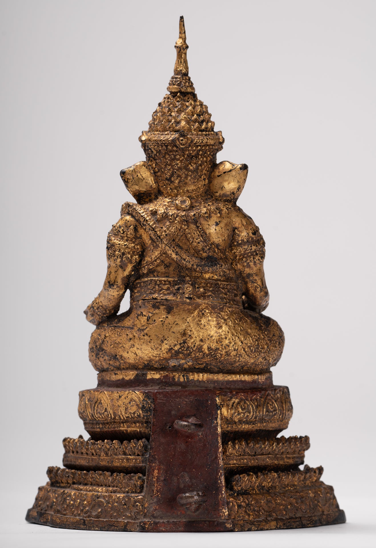 Ganesha Statue - Antique Thai Style Bronze Seated Rattanakosin Ganesha Statue - 19cm/8"