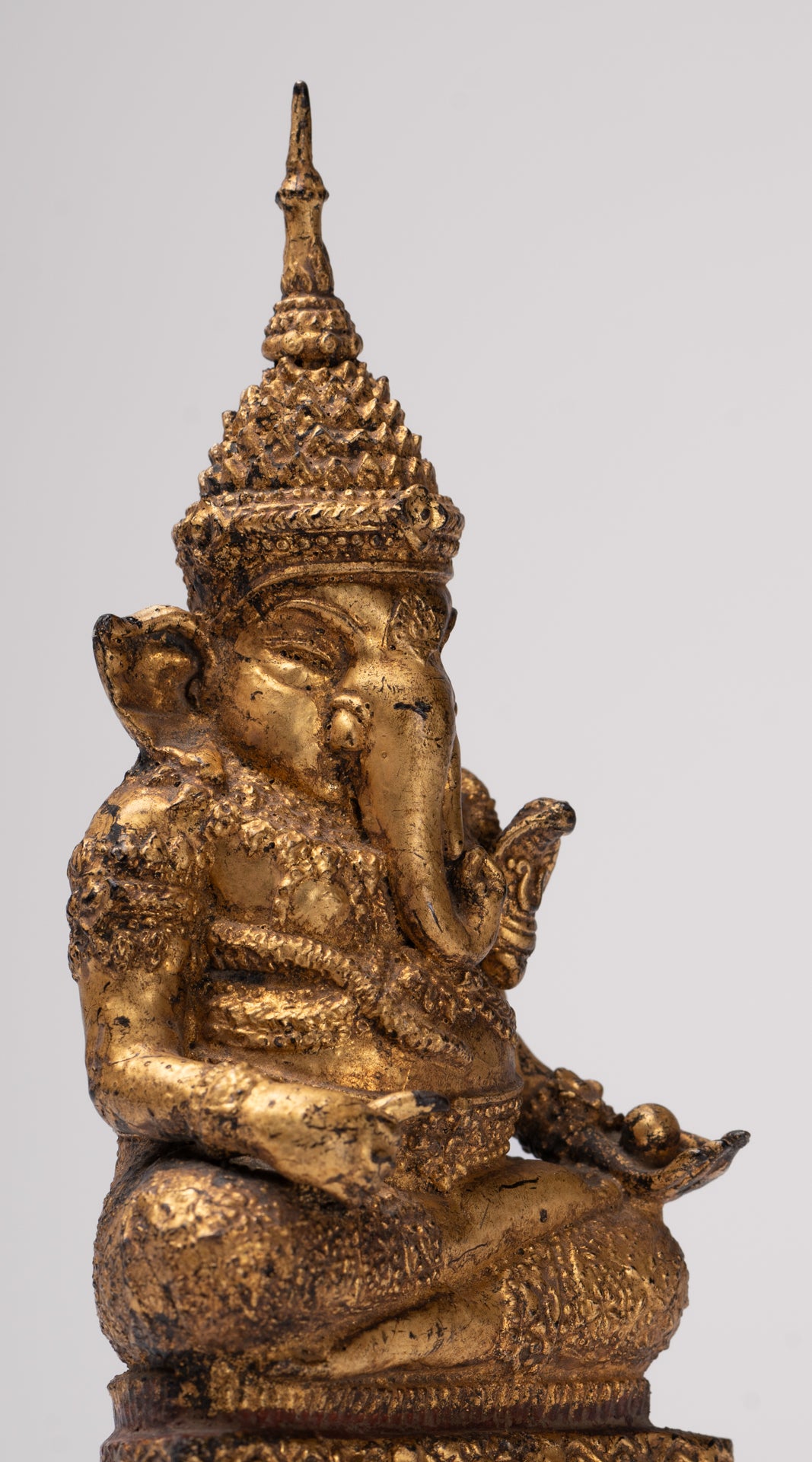 Ganesha Statue - Antique Thai Style Bronze Seated Rattanakosin Ganesha Statue - 19cm/8"