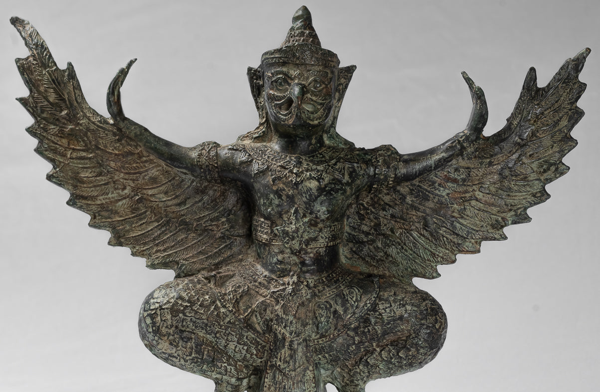 Antique Thai Style StandingBronze Vishnu Garuda Statue-33cm/13 "