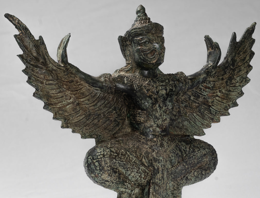 Antique Thai Style StandingBronze Vishnu Garuda Statue-33cm/13 "