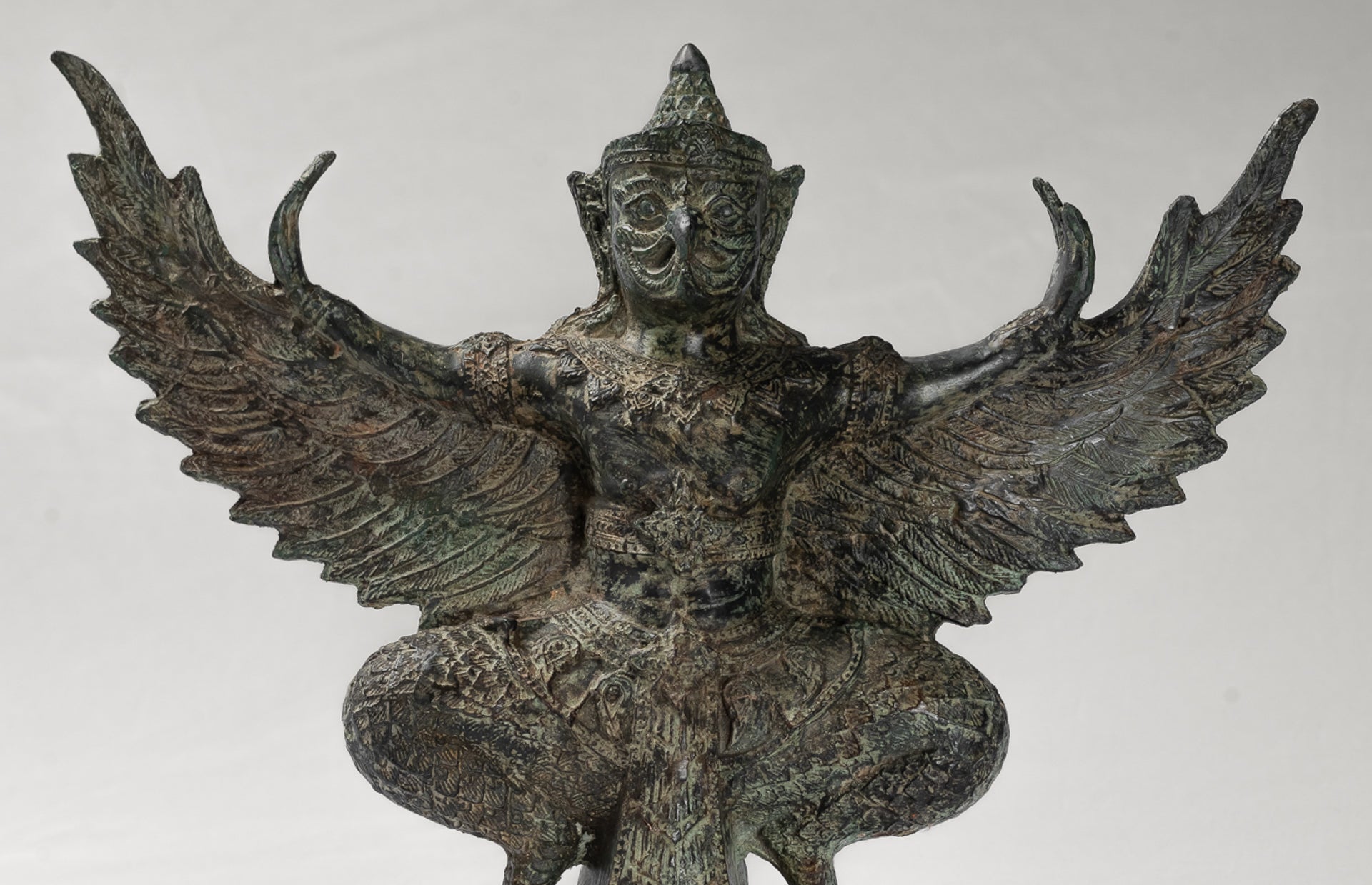 Antique Thai Style Standing Bronze Vishnu Garuda Statue - 33cm/13"