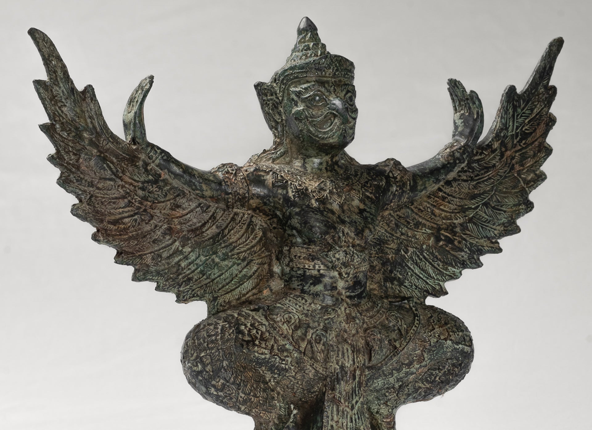 Antique Thai Style Standing Bronze Vishnu Garuda Statue - 33cm/13"