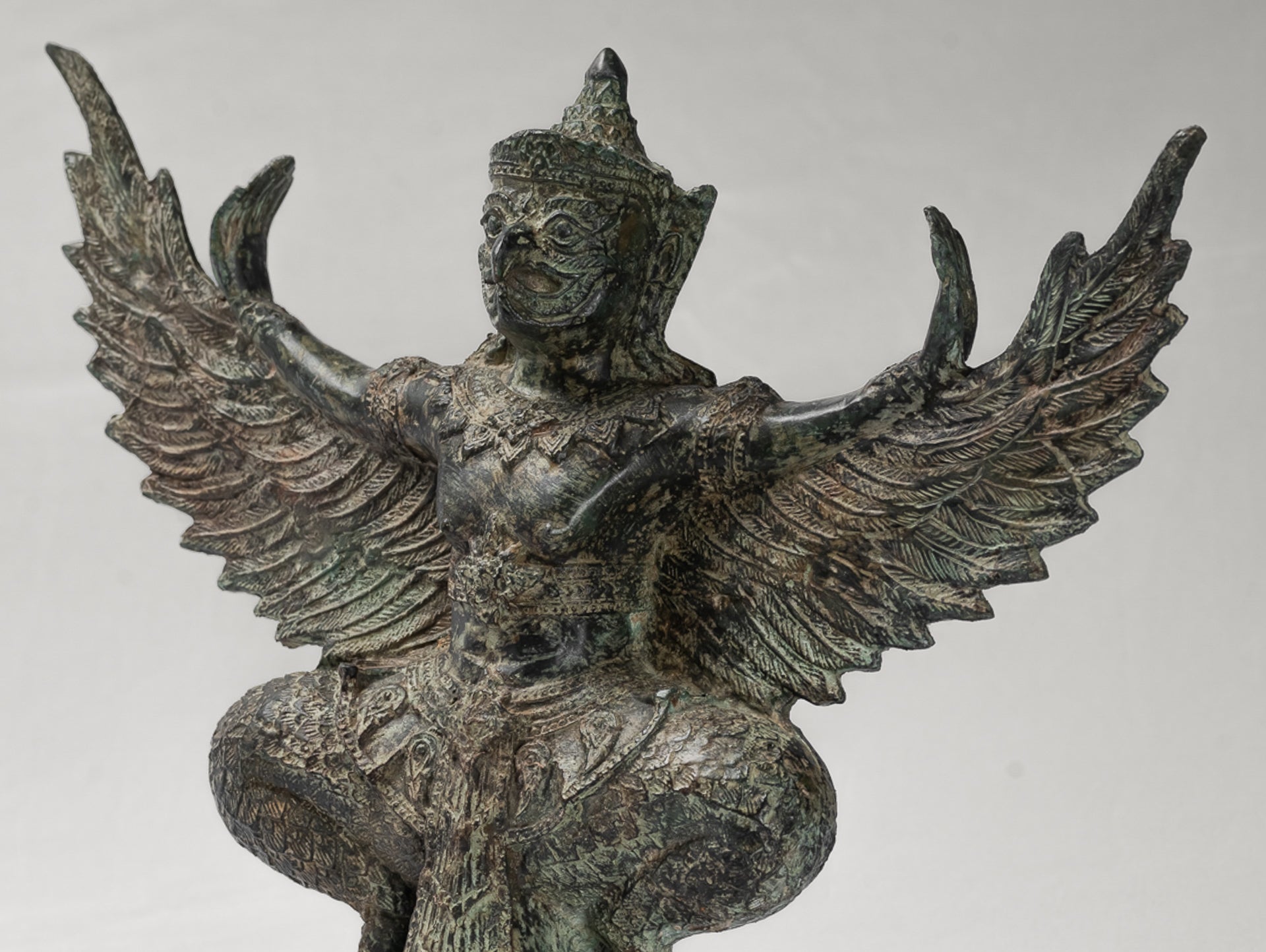 Antique Thai Style Standing Bronze Vishnu Garuda Statue - 33cm/13"