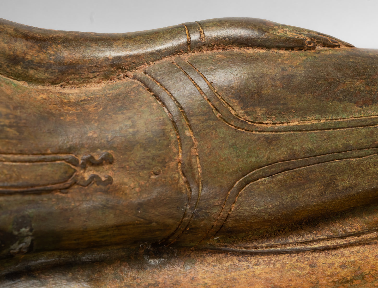 Statua Buddha - Antique Thai Thai Bronzo Sukhothai Reclining Nirvana Buddha Statua - 55cm/22 "