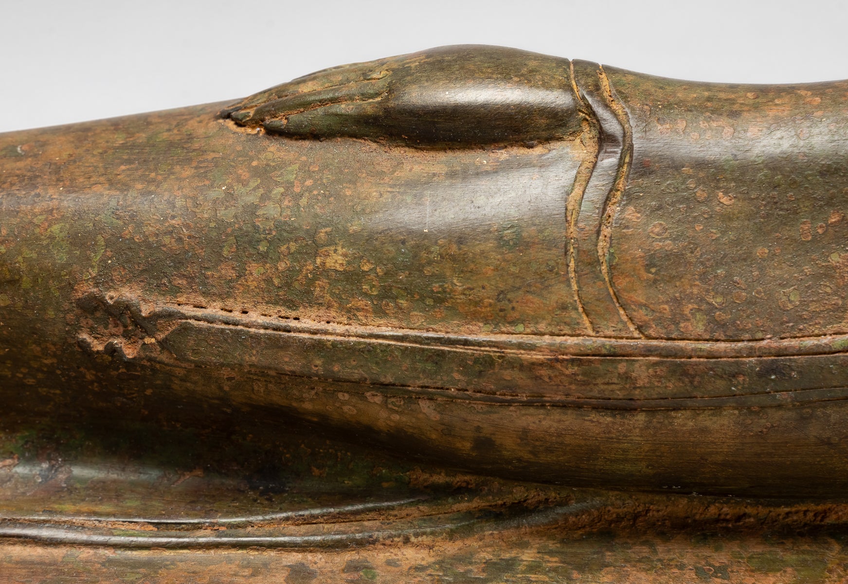 Statua Buddha - Antique Thai Thai Bronzo Sukhothai Reclining Nirvana Buddha Statua - 55cm/22 "