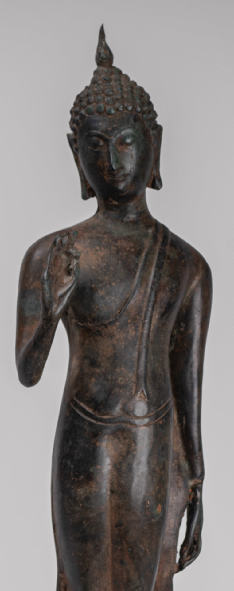 Antique Sukhothai Style Standing Bronze Protection Walking Buddha Statue - 50cm/20"