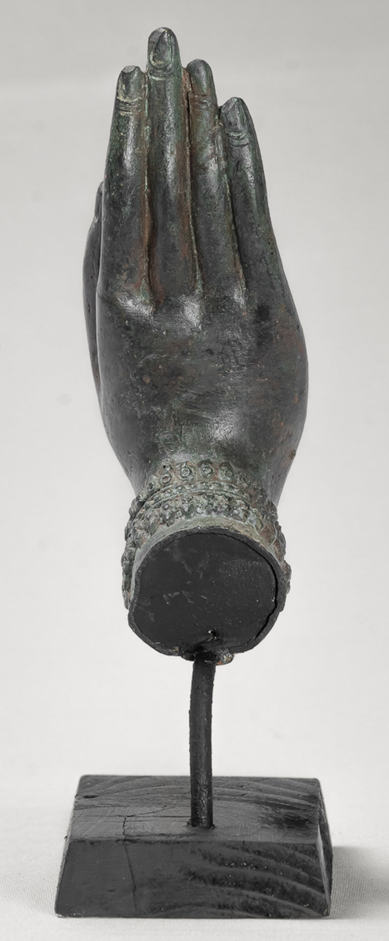 Mounted Antique Thai Style Southeast Asia Bronze Thai Protection Hand - 23cm/9"