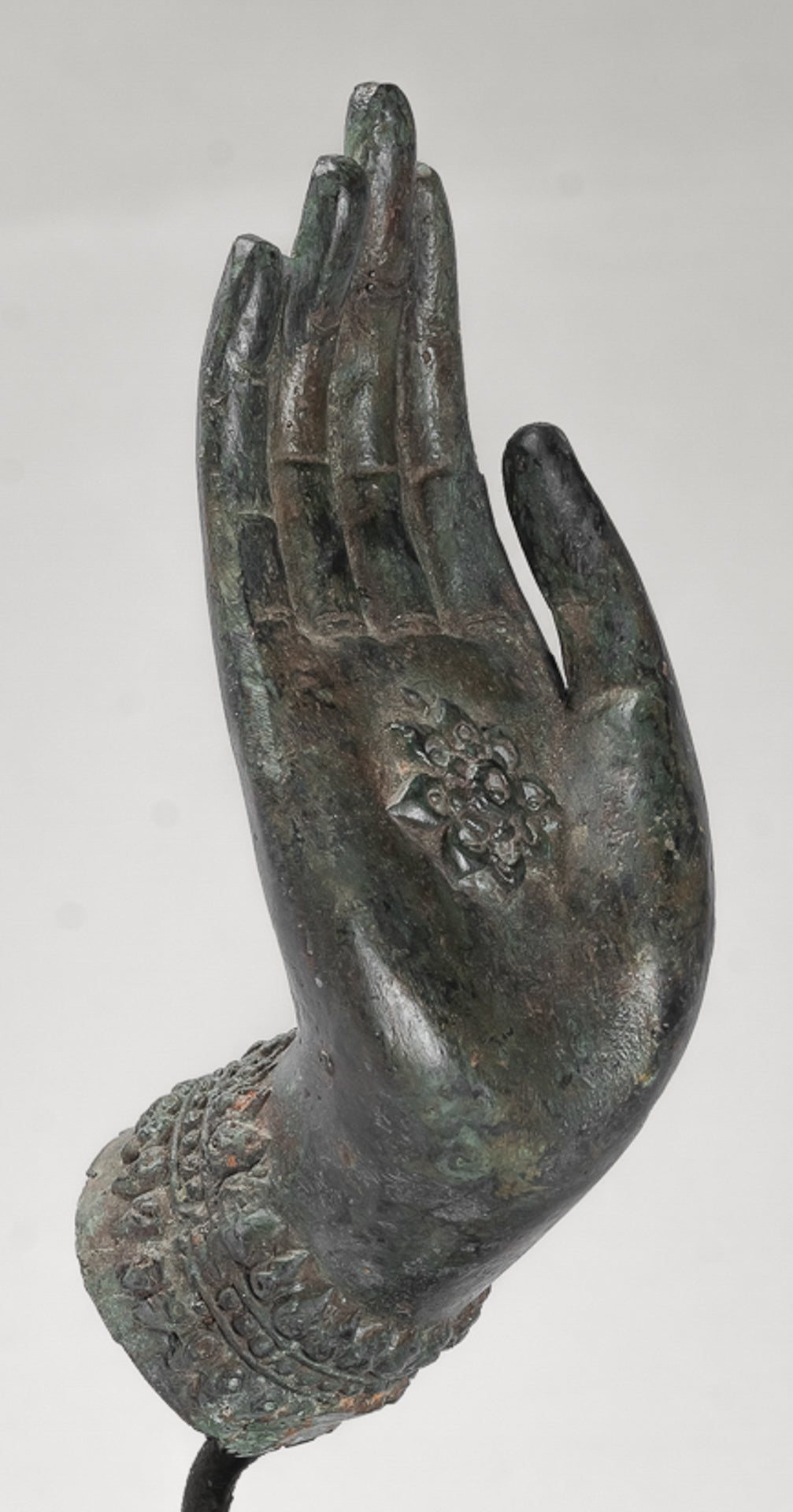 Mounted Antique Thai Style Southeast Asia Bronze Thai Protection Hand - 23cm/9"