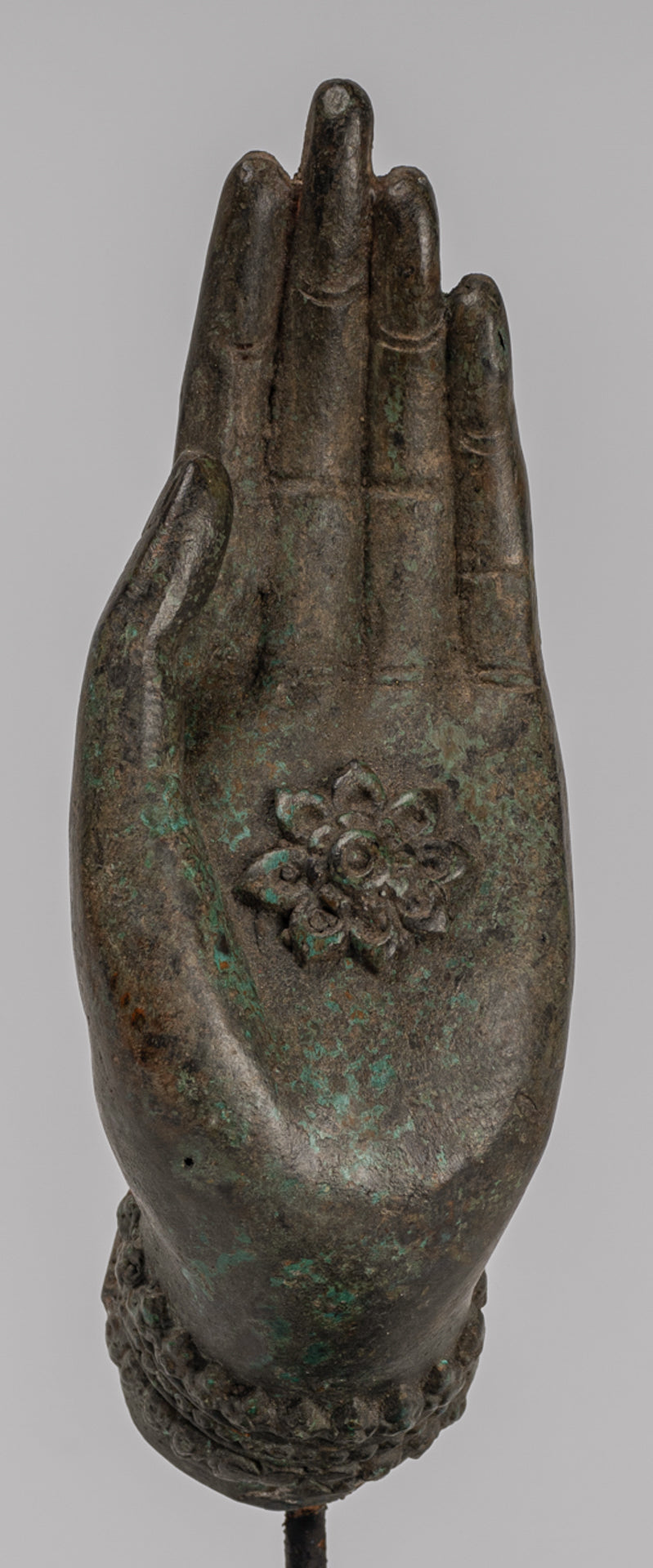 Mounted Antique Thai Style Southeast Asia Bronze Thai Protection Hand - 23cm/9"