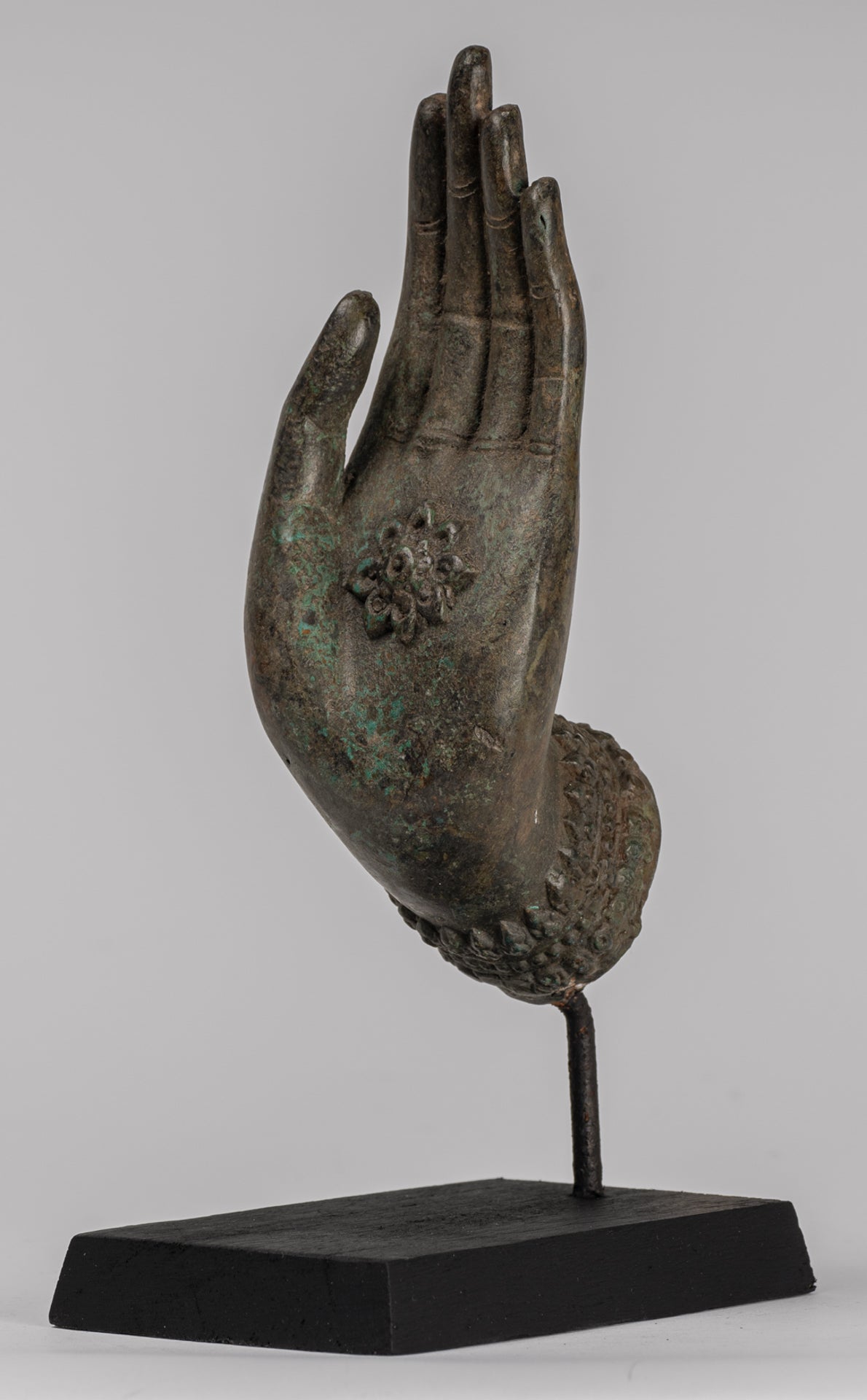 Mounted Antique Thai Style Southeast Asia Bronze Thai Protection Hand - 23cm/9"