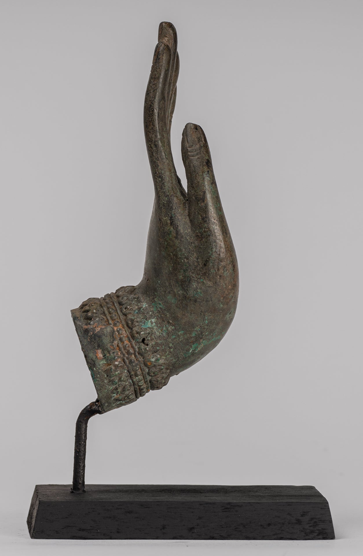 Mounted Antique Thai Style Southeast Asia Bronze Thai Protection Hand - 23cm/9"