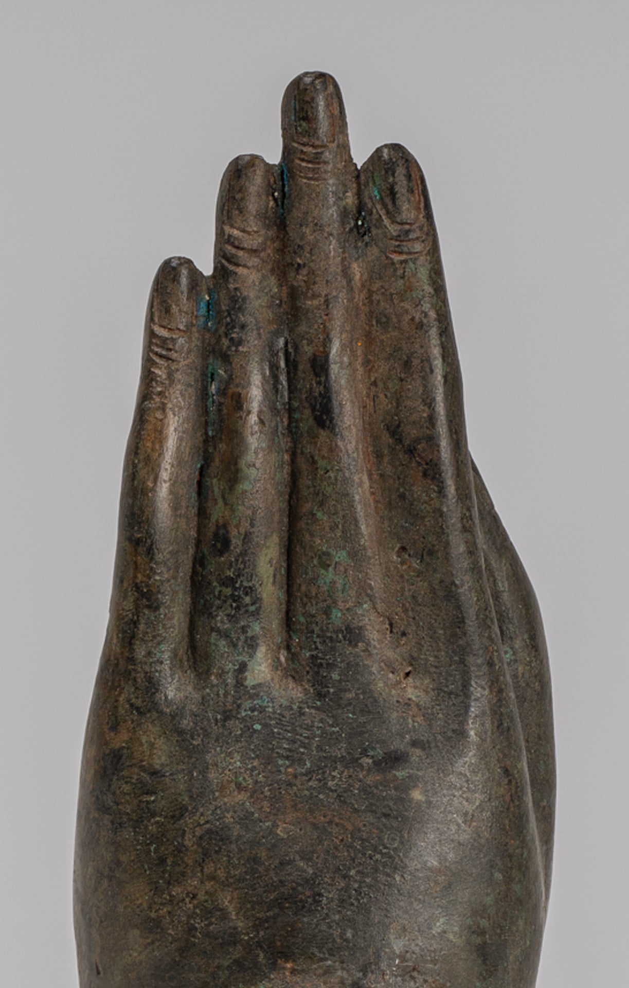 Mounted Antique Thai Style Southeast Asia Bronze Thai Protection Hand - 23cm/9"