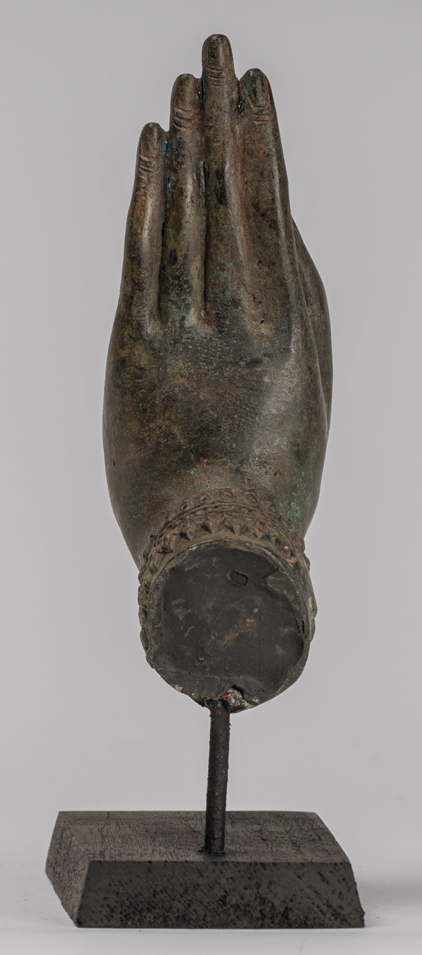 Mounted Antique Thai Style Southeast Asia Bronze Thai Protection Hand - 23cm/9"