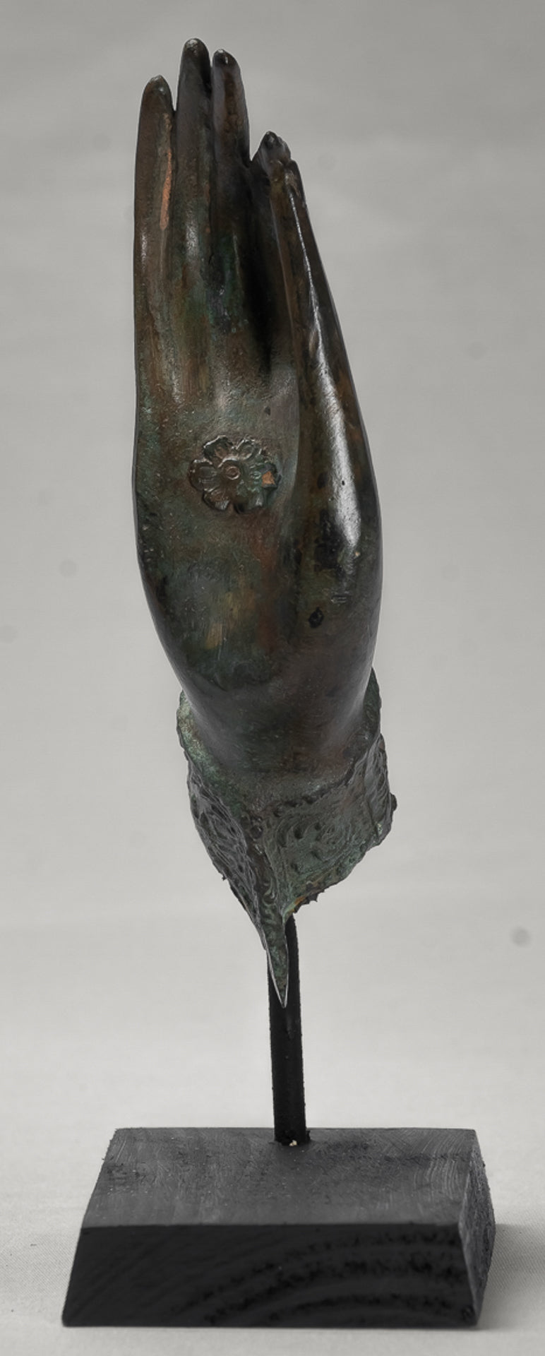 Mounted Antique Thai Style Southeast Asia Bronze Thai Teaching Hand - 24cm/10"