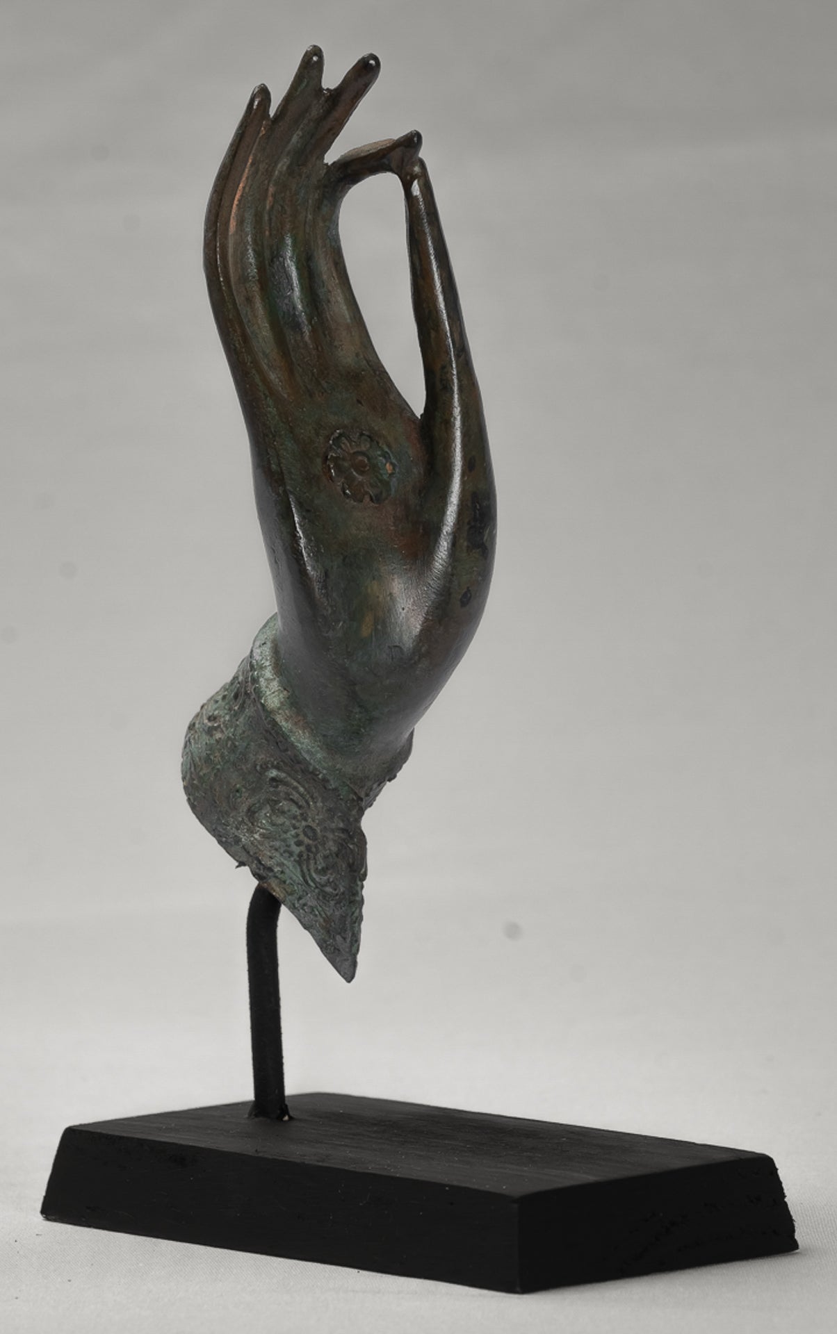 Mounted Antique Thai Style Southeast Asia Bronze Thai Teaching Hand - 24cm/10"