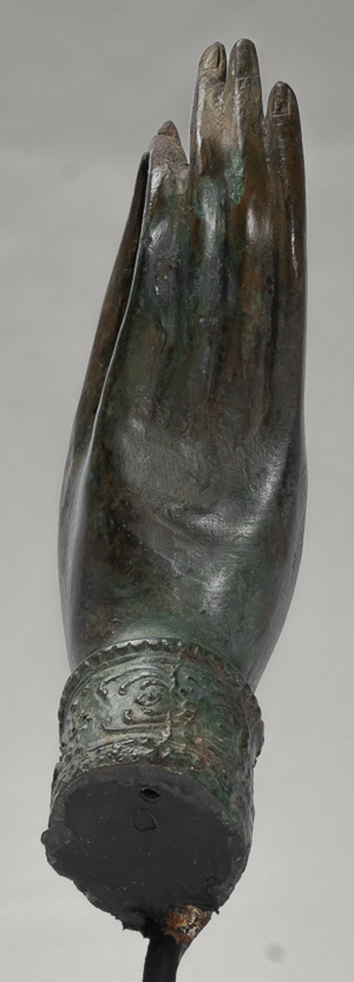Mounted Antique Thai Style Southeast Asia Bronze Thai Teaching Hand - 24cm/10"