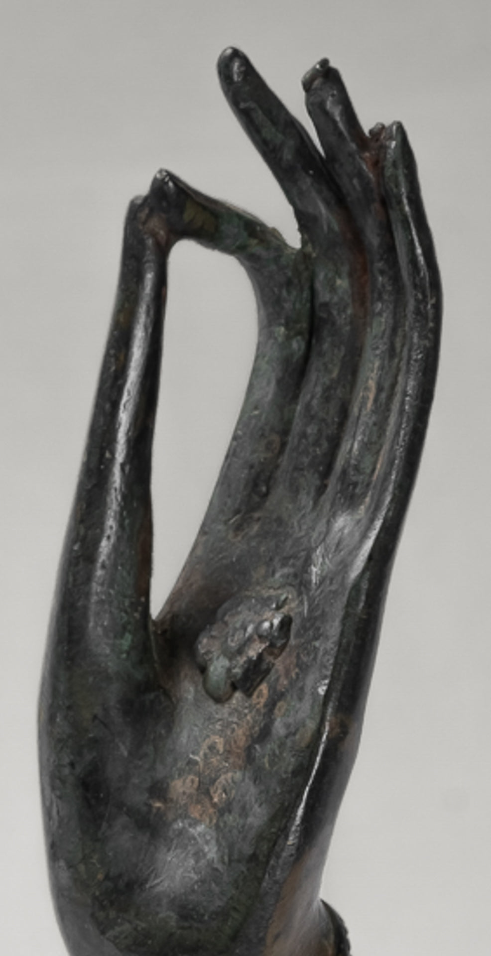 Mounted Antique Thai Style Southeast Asia Bronze Thai Teaching Hand - 24cm/10"