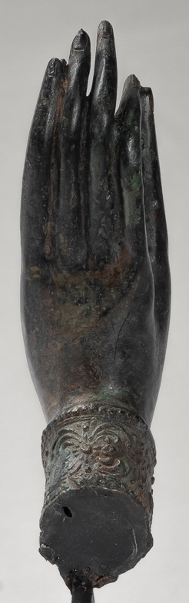 Mounted Antique Thai Style Southeast Asia Bronze Thai Teaching Hand - 24cm/10"
